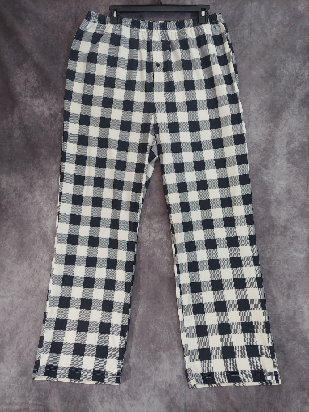 Ekouaer Men's Plaid Pajama Pants Black White Lounge Bottoms Sz Large Button Fly
